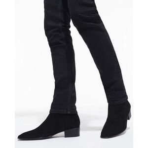 The Kooples Suede Heeled Cowboy Chelsea Ankle Boots Black EU 39 / US 8 NIB